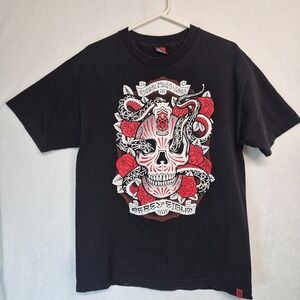 VINTAGE Rebel Eight‎ Y2K Graphic Skull and Snake TShirt Size L Black Goth Grunge